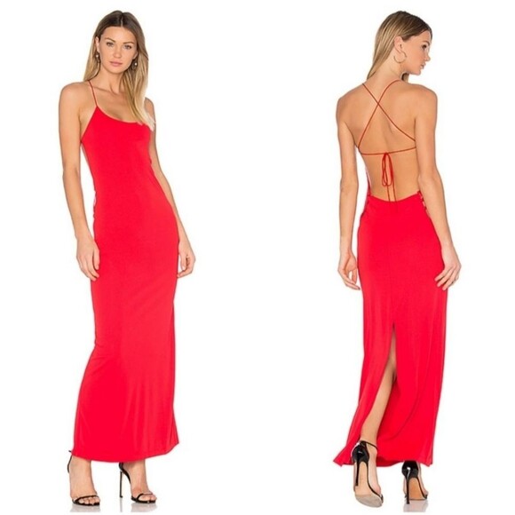 Revolve NBD Arabella solid lava red strappy slit leg back maxi dress - Picture 1 of 12
